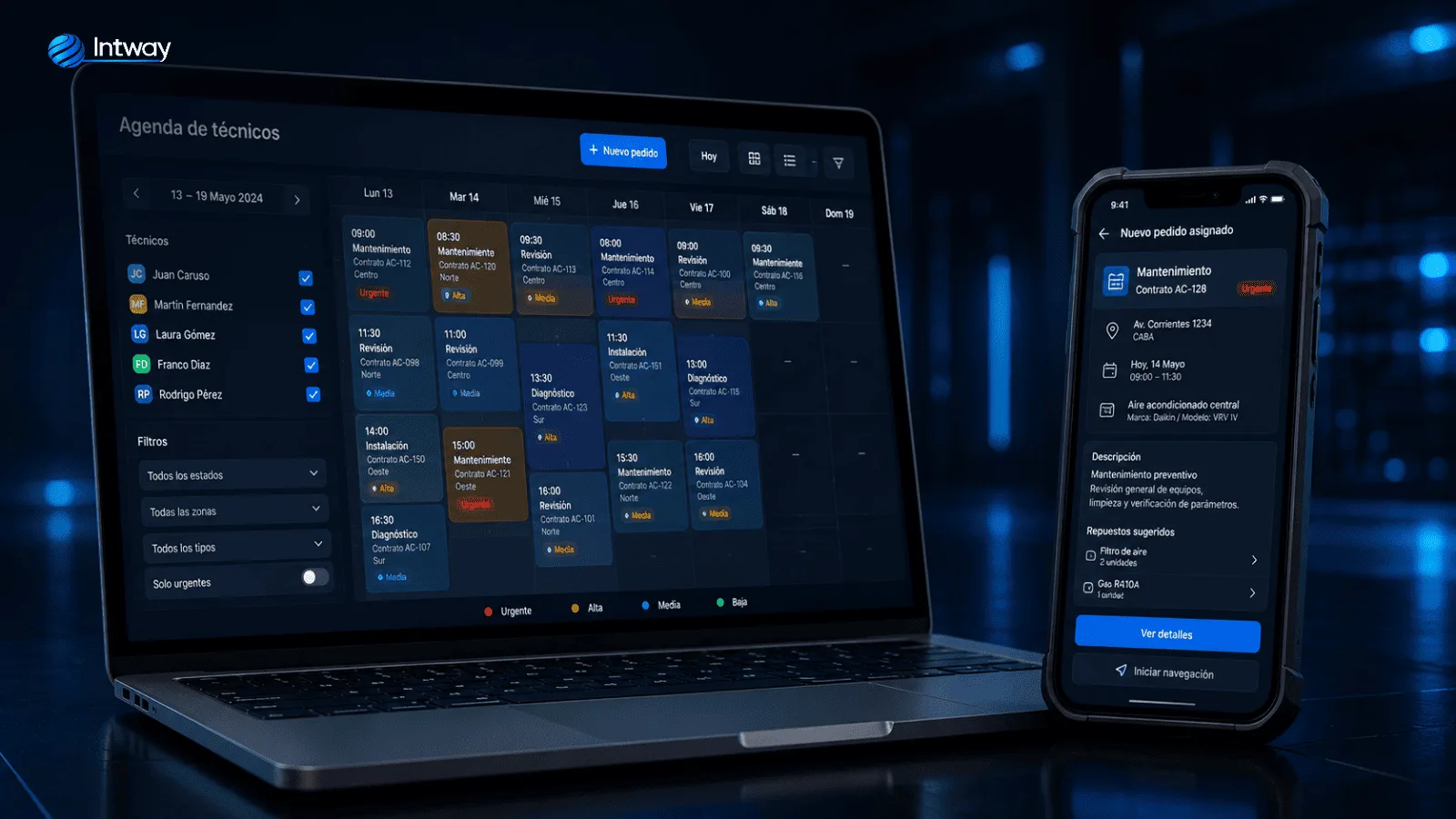 Agenda semanal de asignación de técnicos de servicio en campo